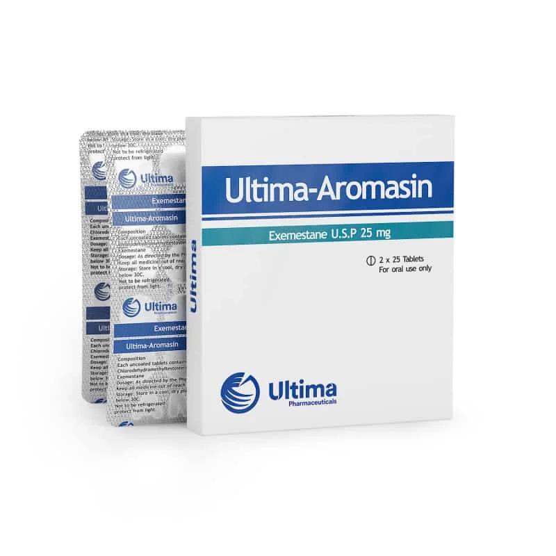 Aromasin Exemestane drug by Ultima Pharmaceutical in tablet form, 50 pills x 25 mg.